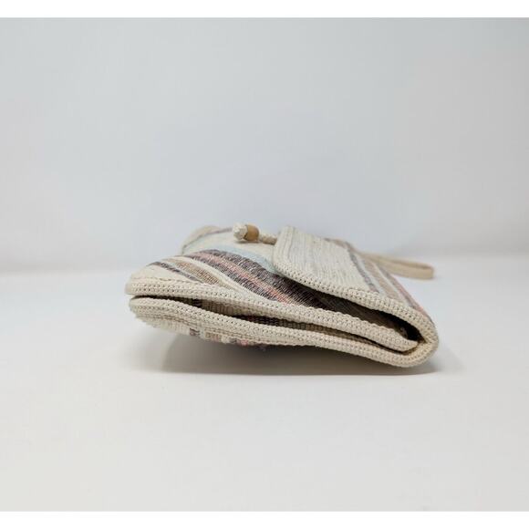 Vintage 80s Clutch Purse Beige Colorful Stripe Woven Bag - Picture 3 of 9